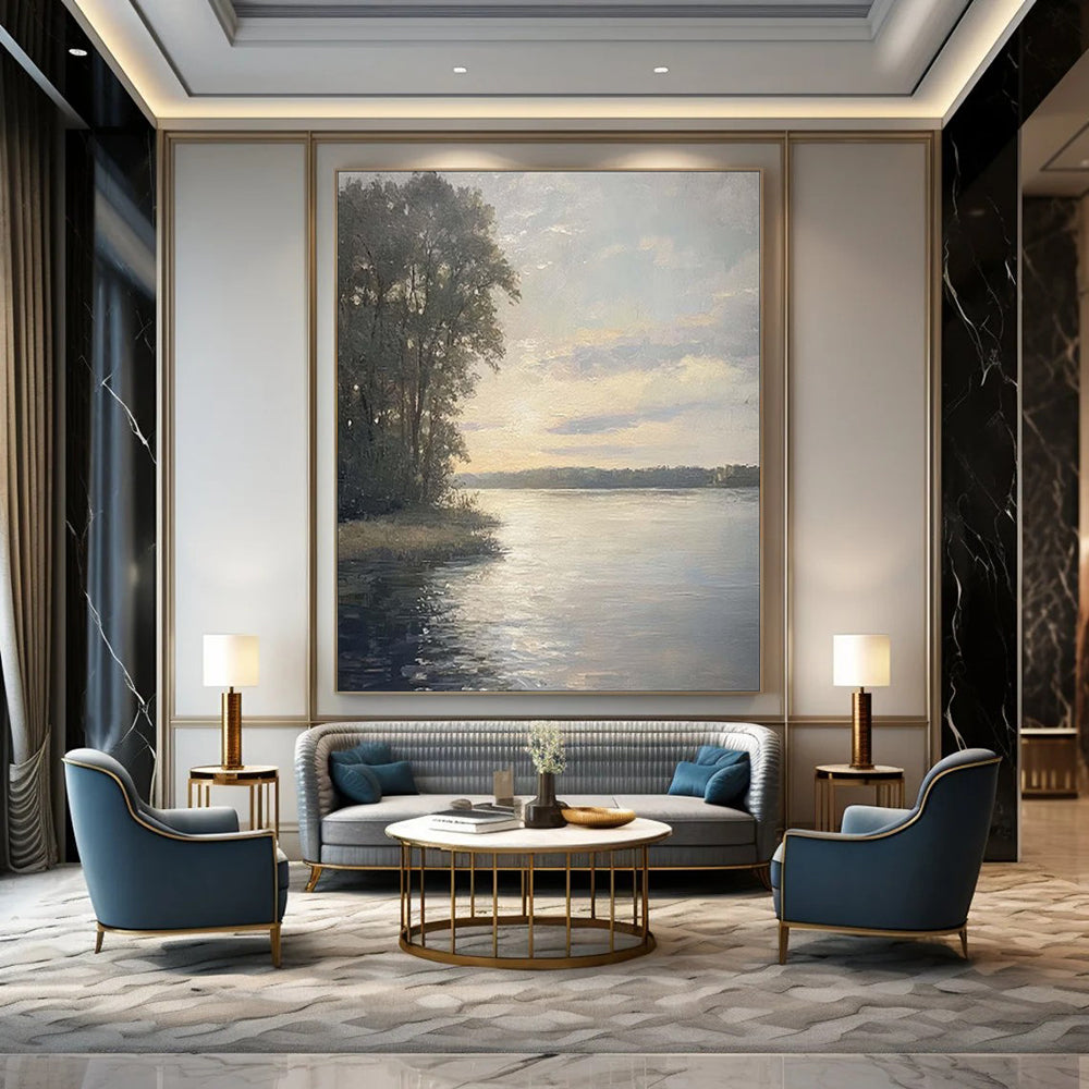 “Realistic Light - Filled Riverbank” - Impressionist Landscape Painting On Canvas PT1875