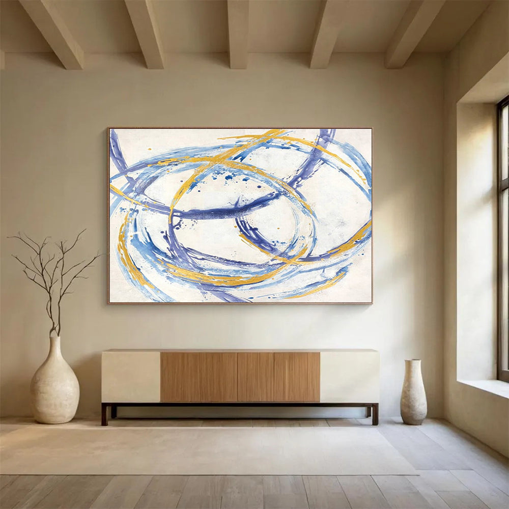 “Blue and Gold Swirl” - Abstract Expressionist Painting On Canvas DKS847