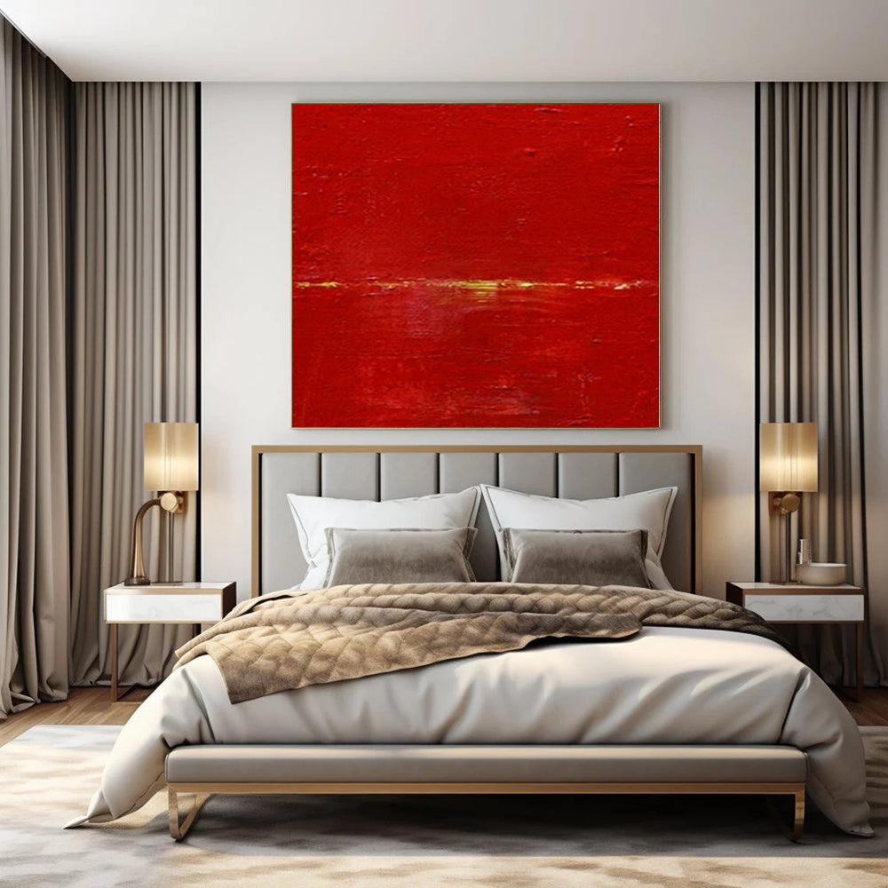 Bold Red with Subtle Gold "Vibrant Minimalism" Abstract Painting On Canvas PS1089