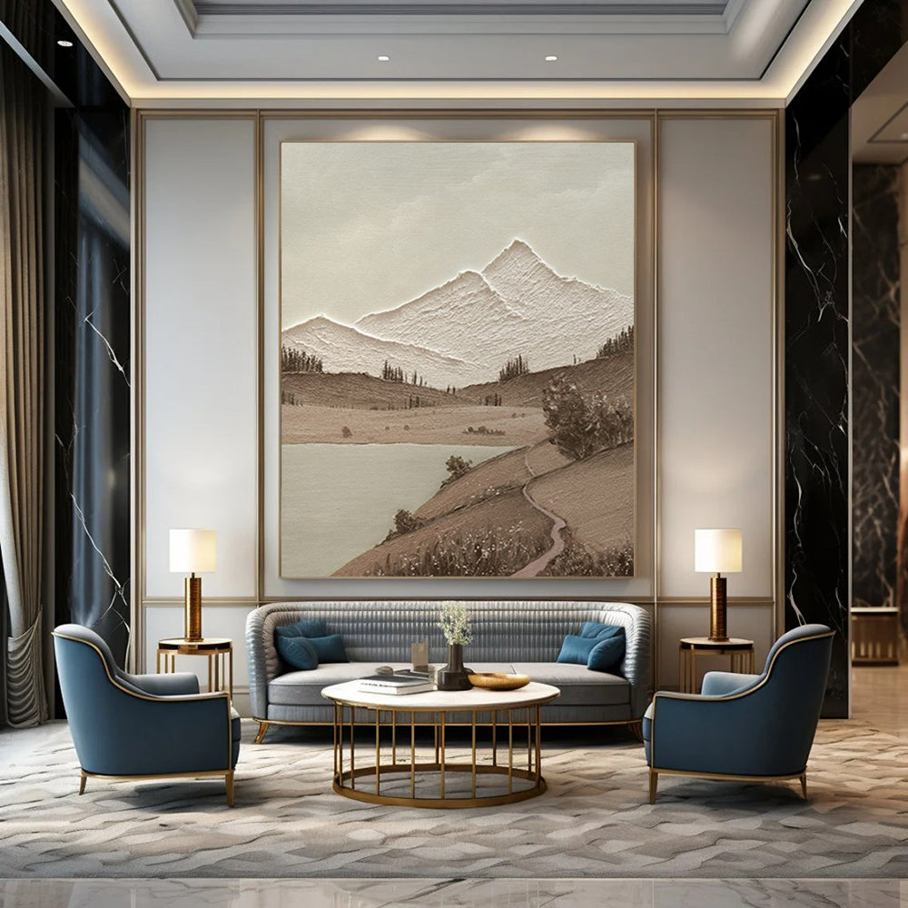 “Sepia - Toned Mountain Vista - Textured Landscape” Painting On Canvas DS268