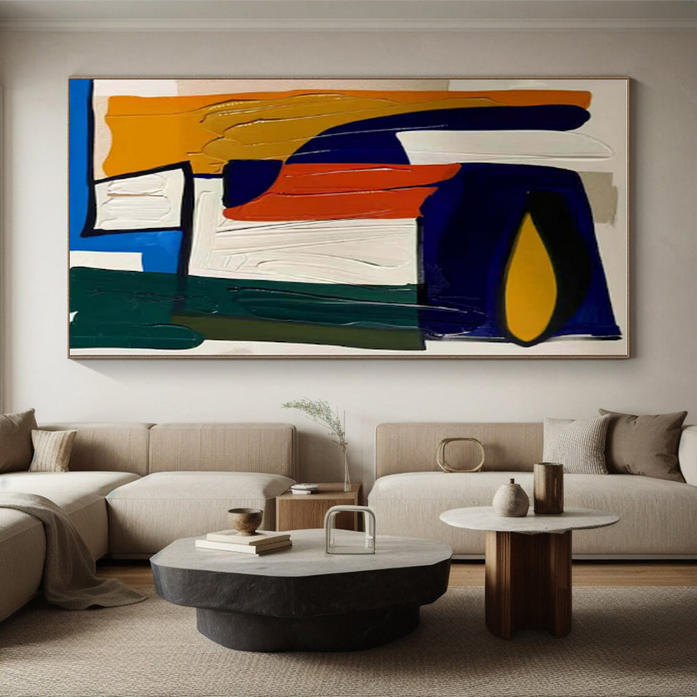 “Bold Color Blocks” - Multicolor, Blue, Orange, Green Abstract Geometric Painting On Canvas PS0627
