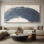 “Blue Curved Stroke on White” - Minimalist Abstract Painting On Canvas PS0426