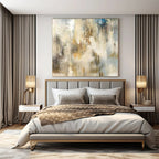 Beige, Blue, and Gold Textured, "Ethereal Haze" – Textured Abstract Painting On Canvas PS1003