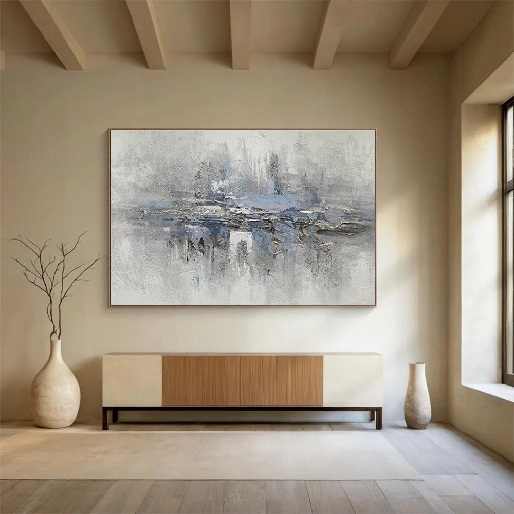 Misty Blue Waterscape - Ethereal Abstract Painting On Canvas DKS349