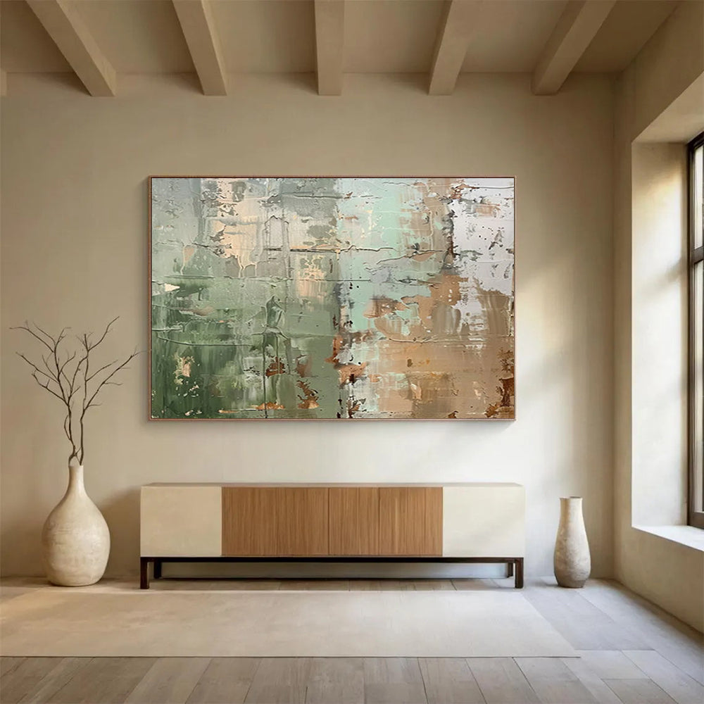 “Green and Brown Textured Abstract” - Earthy Abstract Painting On Canvas PT107