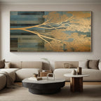 Gold & Blue Abstract Tree Painting On Canvas PS0827