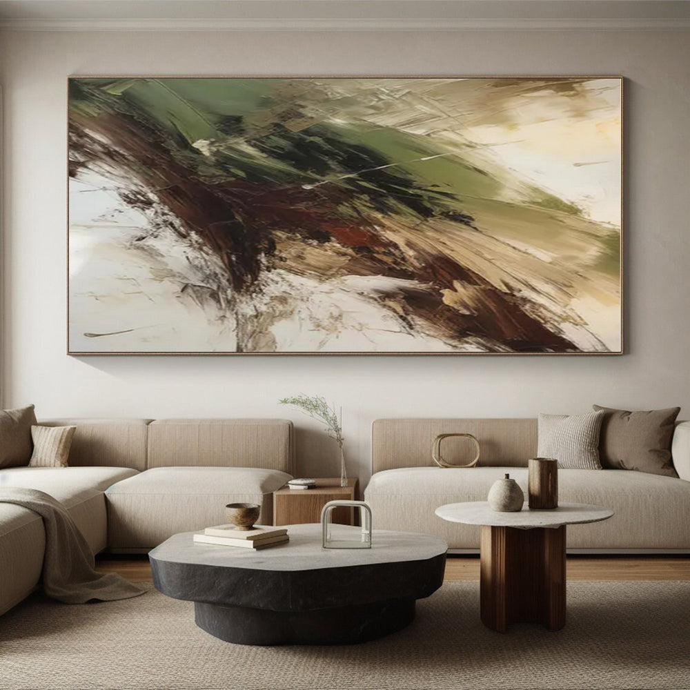 Green, Brown & Beige Abstract Swirl Painting On Canvas PS0826