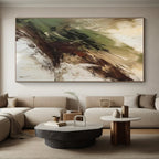 Green, Brown & Beige Abstract Swirl Painting On Canvas PS0826