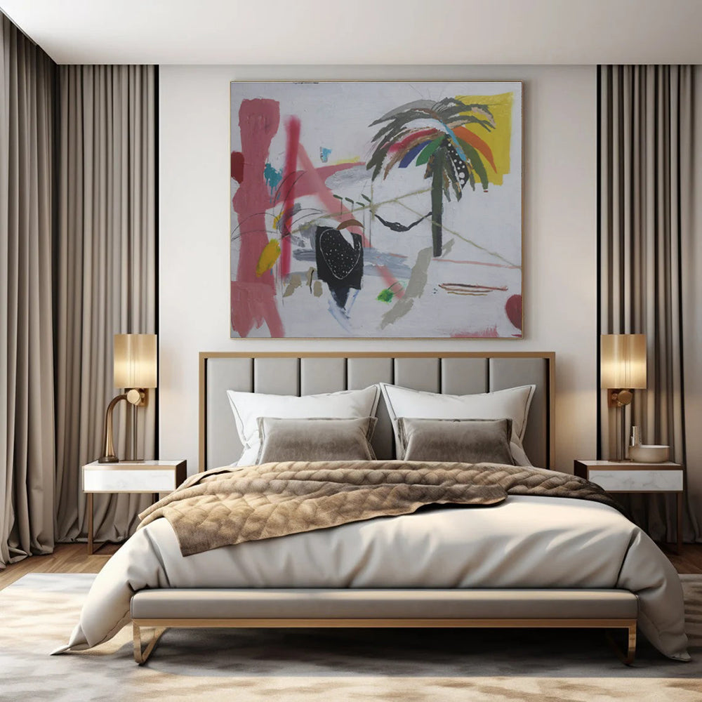 Colorful, Abstract Palm "Tropical Jazz" Abstract Painting On Canvas PS1411