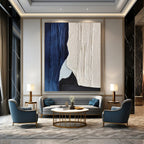 “Blue, White, and Black Textured Layers” - Abstract, Minimalist - Toned Painting On Canvas PT1547