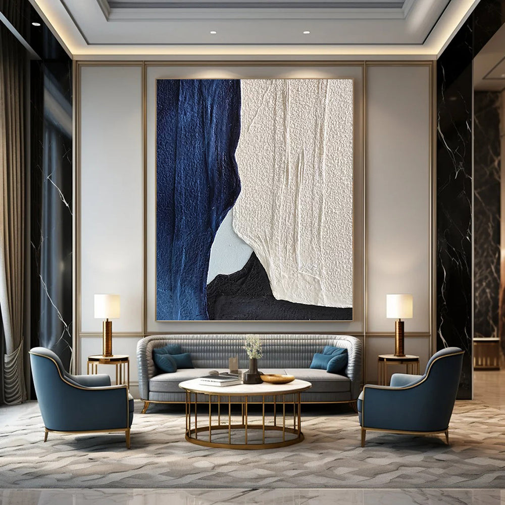 “Blue, White, and Black Textured Layers” - Abstract, Minimalist - Toned Painting On Canvas PT1547