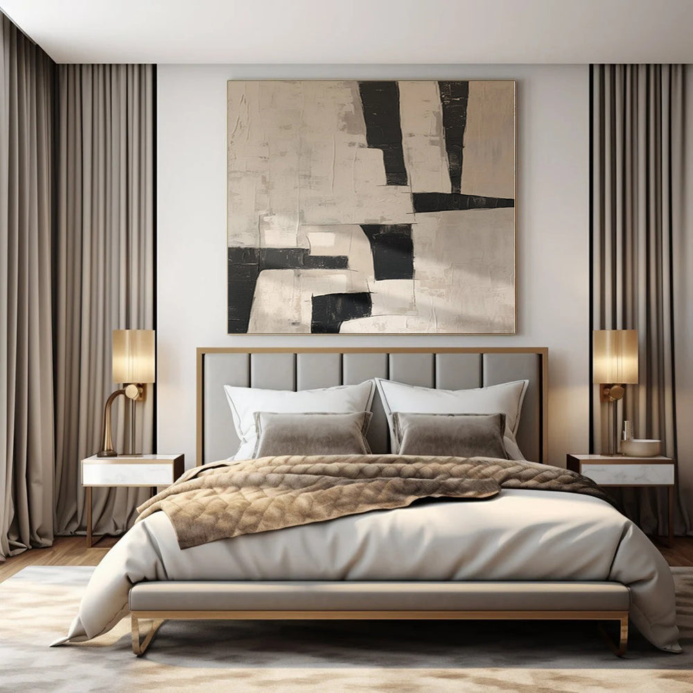 “Black - White Geometric Abstract” - Bold Abstract Painting On Canvas PS0123