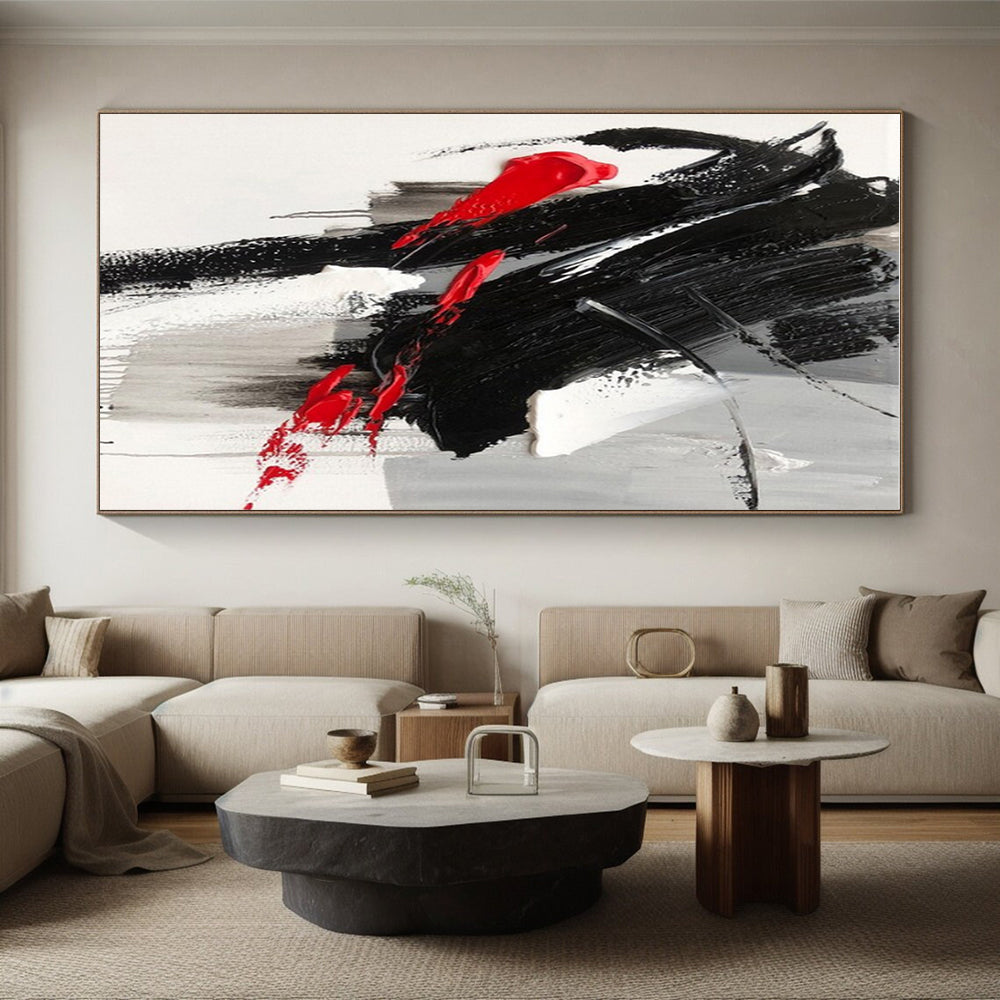 Red, Black, Gray, White Dramatic Streaks “Passion Unleashed” - Painting On Canvas PS0787