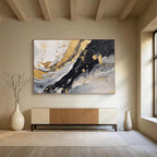 “Gold Splashes & Monochrome Waves” - Abstract Expressionist - Painting On Canvas PT1710