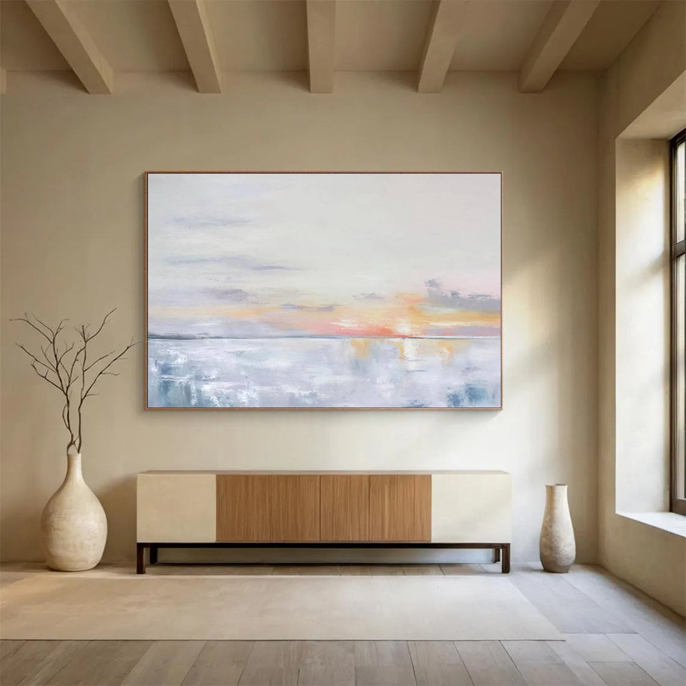 “Soft Sunset Horizons” - Minimalist Landscape Painting On Canvas DKS420