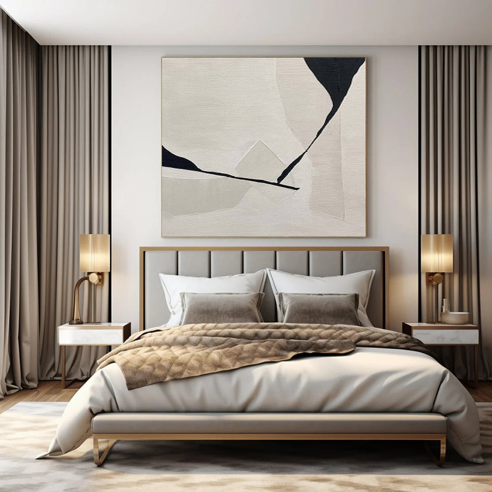 “Black - White Geometric Intersection” - Contemporary Abstract Painting On Canvas PS0147