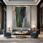 “Green, Black, Gold, and Grey: Abstract Vertical Forms” - Minimalist Abstract Painting On Canvas PT0932