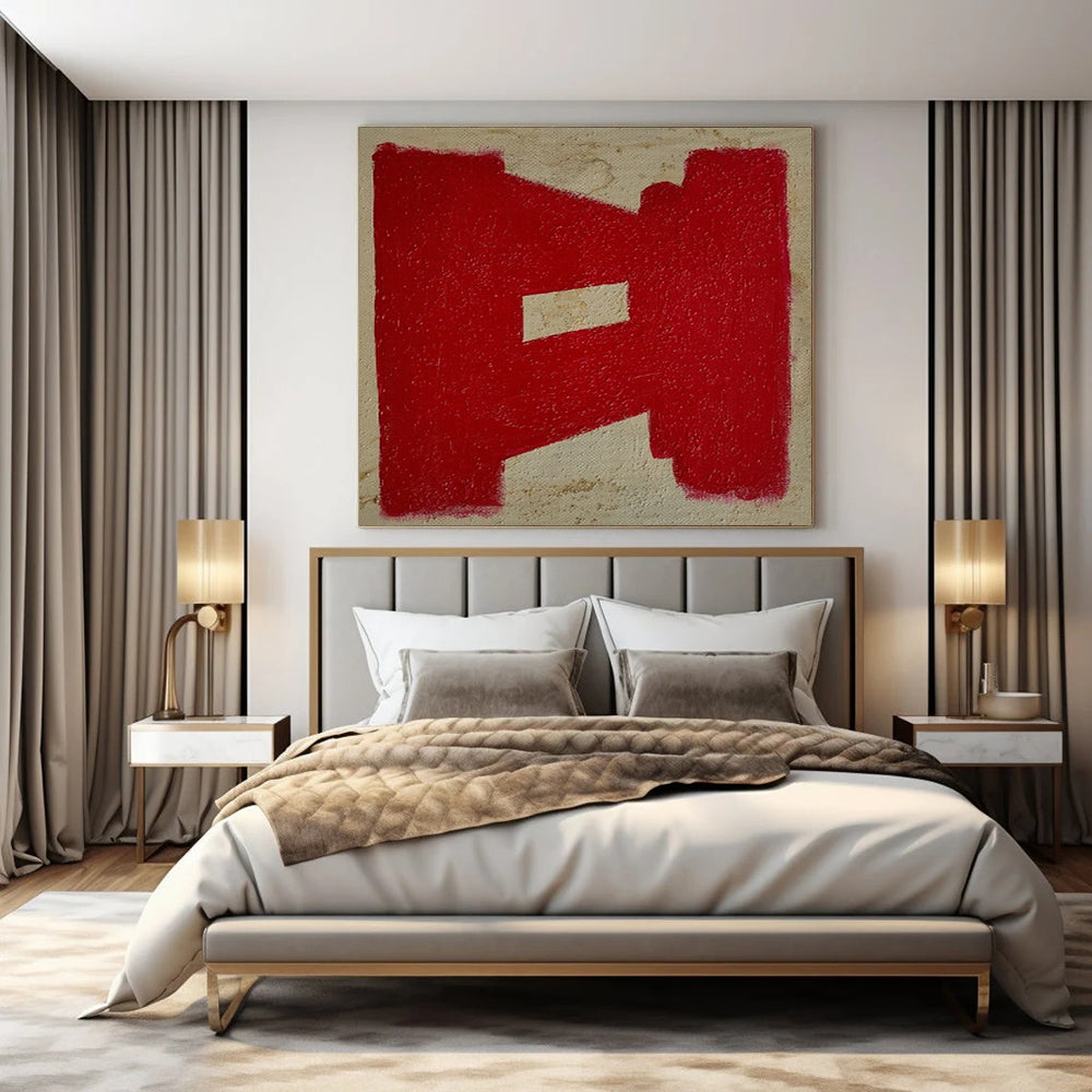 Red and Beige, "Bold Mark" – Minimalist Abstract Painting On Canvas PS0992