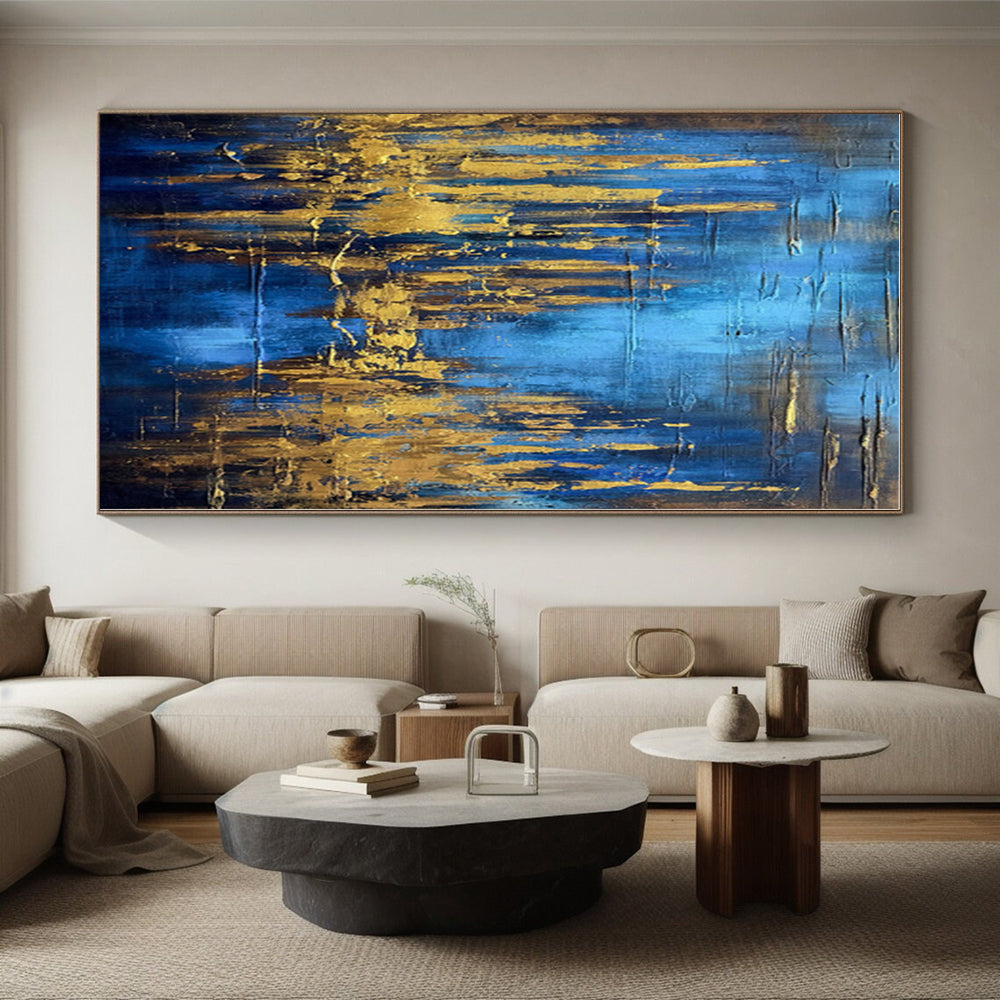 “Blue - Gold Abstract Forest” - Blue, Gold Abstract Painting On Canvas PS0449
