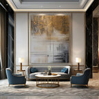 “Brown, Gold and White Linear Abstract” - Luxe Modernist Painting On Canvas PT0980