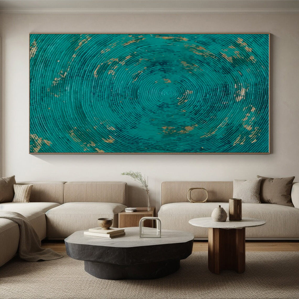 Teal and Gold Circles, "Oceanic Rhythm" – Abstract Geometric Painting On Canvas PS0902