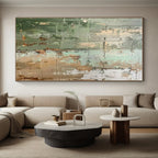 Green, Brown & Gray Textured Abstract "Mossy Wall" Painting On Canvas PS0854