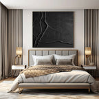 Textured Black Ridges "Midnight Terrain" Relief Sculpture On Canvas PS1069