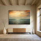 “Tranquil Sea in Orange, Gray & Teal” - Romantic Seascape Painting On Canvas PT010