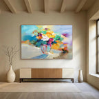“Colorful Flower Vase” - Impressionistic Still - Life Painting On Canvas PT191