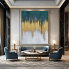 “Teal - Gold - White Drip” - Textured Abstract Painting On Canvas PT1235