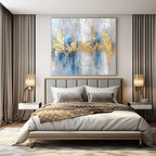 Gray, Blue, Gold, and White Textured, "Opulent Echo" – Textured Abstract Painting On Canvas PS1011