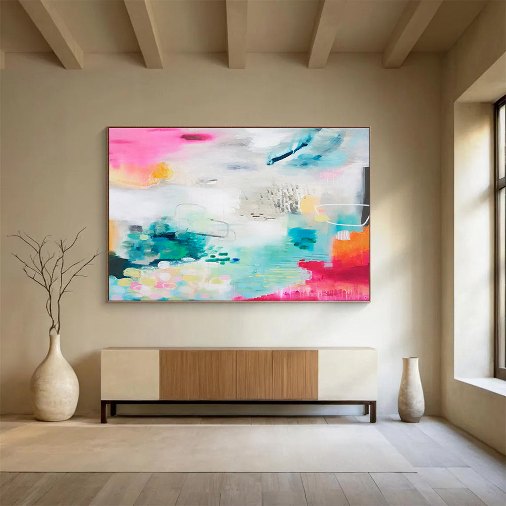 Vibrant Mixed - Color Abstract Painting On Canvas DKS063