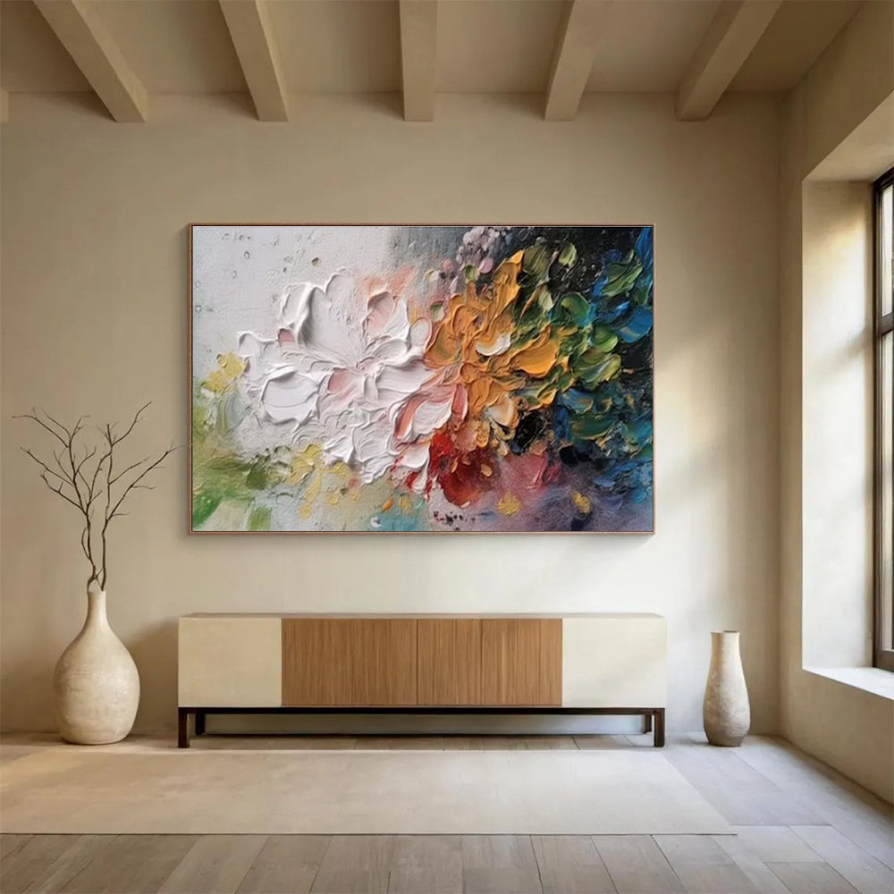 “Textured Floral Duo” - Colorful Abstract Flowers, Palette Knife Flower Painting On Canvas DKS700