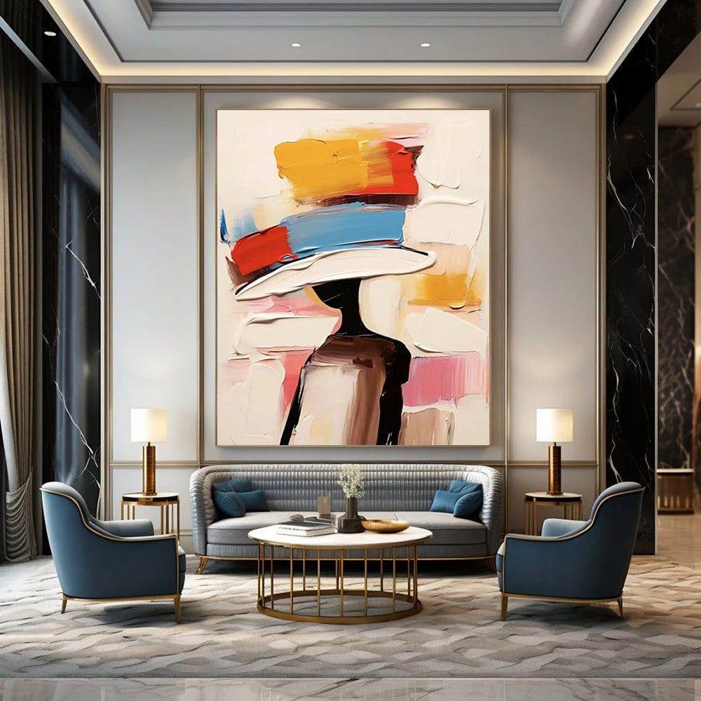 “Colorful Abstract Hat Figure” - Playful Fashion - Inspired Painting On Canvas DS324