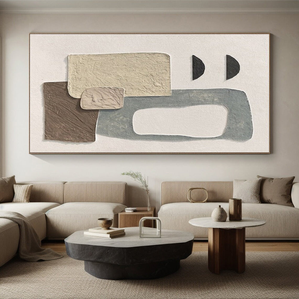 “Neutral Textured Collage” - Beige, Brown, Gray, Black Abstract Mixed - Media Painting On Canvas PS0679