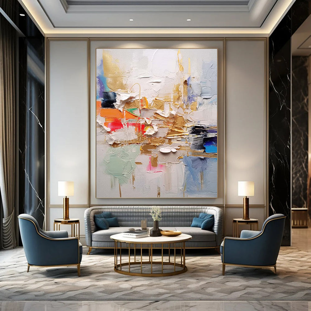 “Colorful Textured Abstract” - Gold, Color - Blocked Abstract Painting On Canvas PT1056