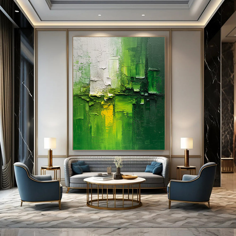 “Textured Green - Yellow Abstract” - Abstract Expressionist Painting On Canvas DS003