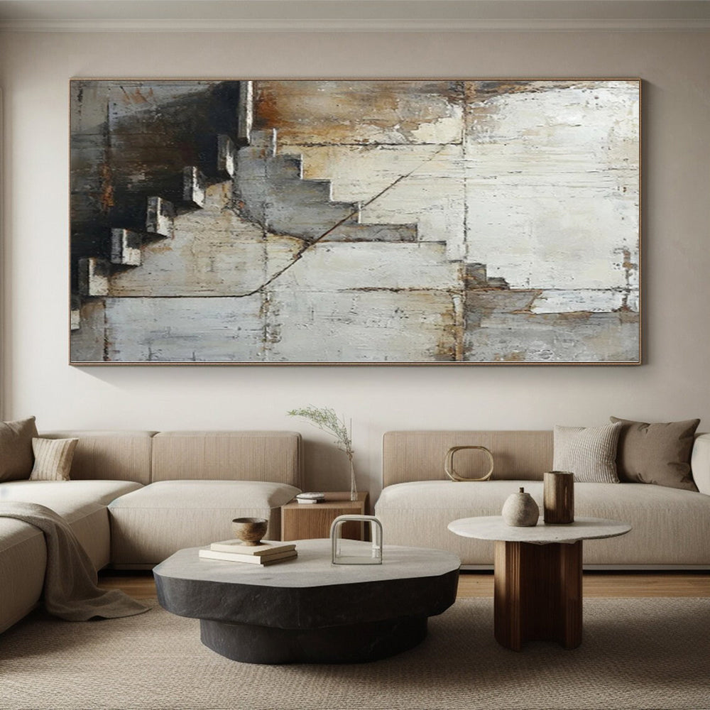 “Grey - Brown Abstract Industrial Stairs” - Realistic Abstract Painting On Canvas PS0339