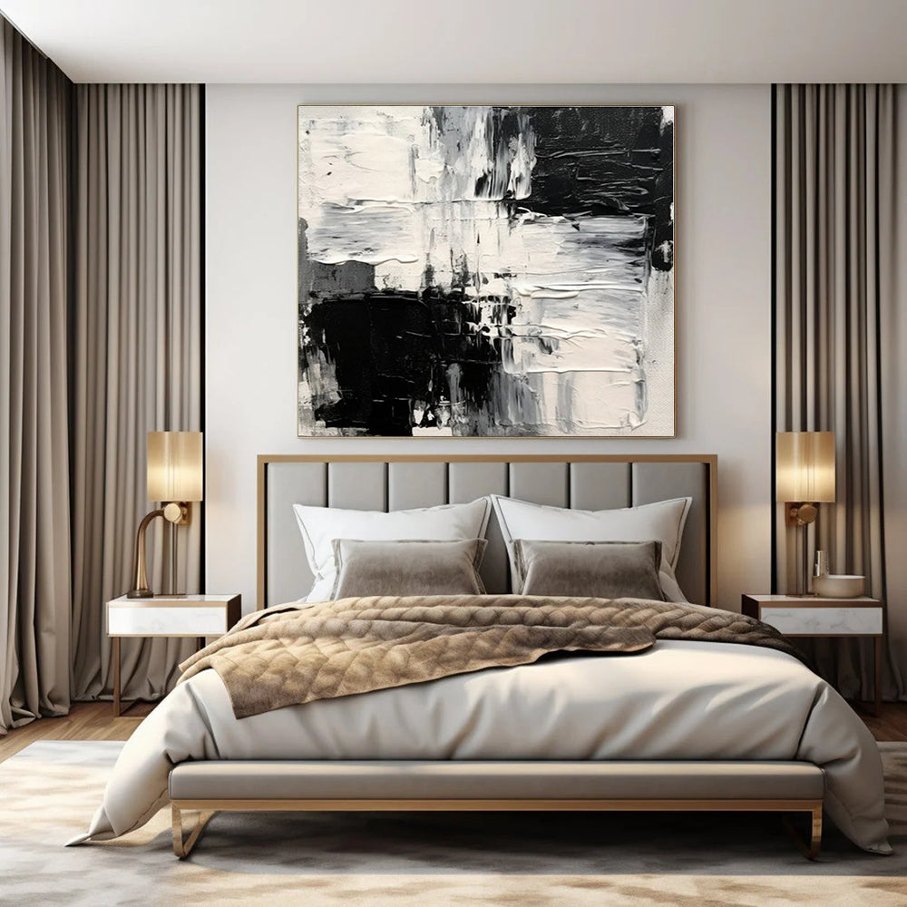 Monochrome Textured Chaos - Black and White Impasto Abstract Painting On Canvas PS1248