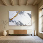 “Gold - Gray - White Geometric Abstract” - Golden - Gray Abstract Painting On Canvas PT1568