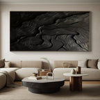 Black Textured Abstract Waves Painting On Canvas PS0833