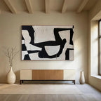 “Black - White Collage Abstraction” - Black & White Abstract, Collage - Style Painting On Canvas DKS745