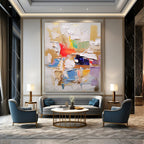 “Vibrant Layered Abstract” - Multicolor, Patchwork - like Abstract Painting On Canvas PT1057