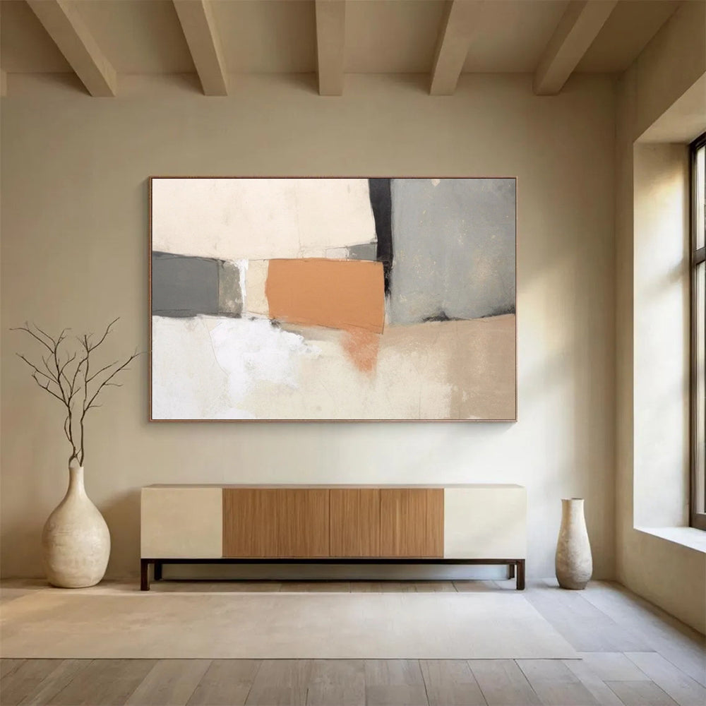 “Earth - Toned Geometric Collage” - Abstract Minimalist Painting On Canvas PT076