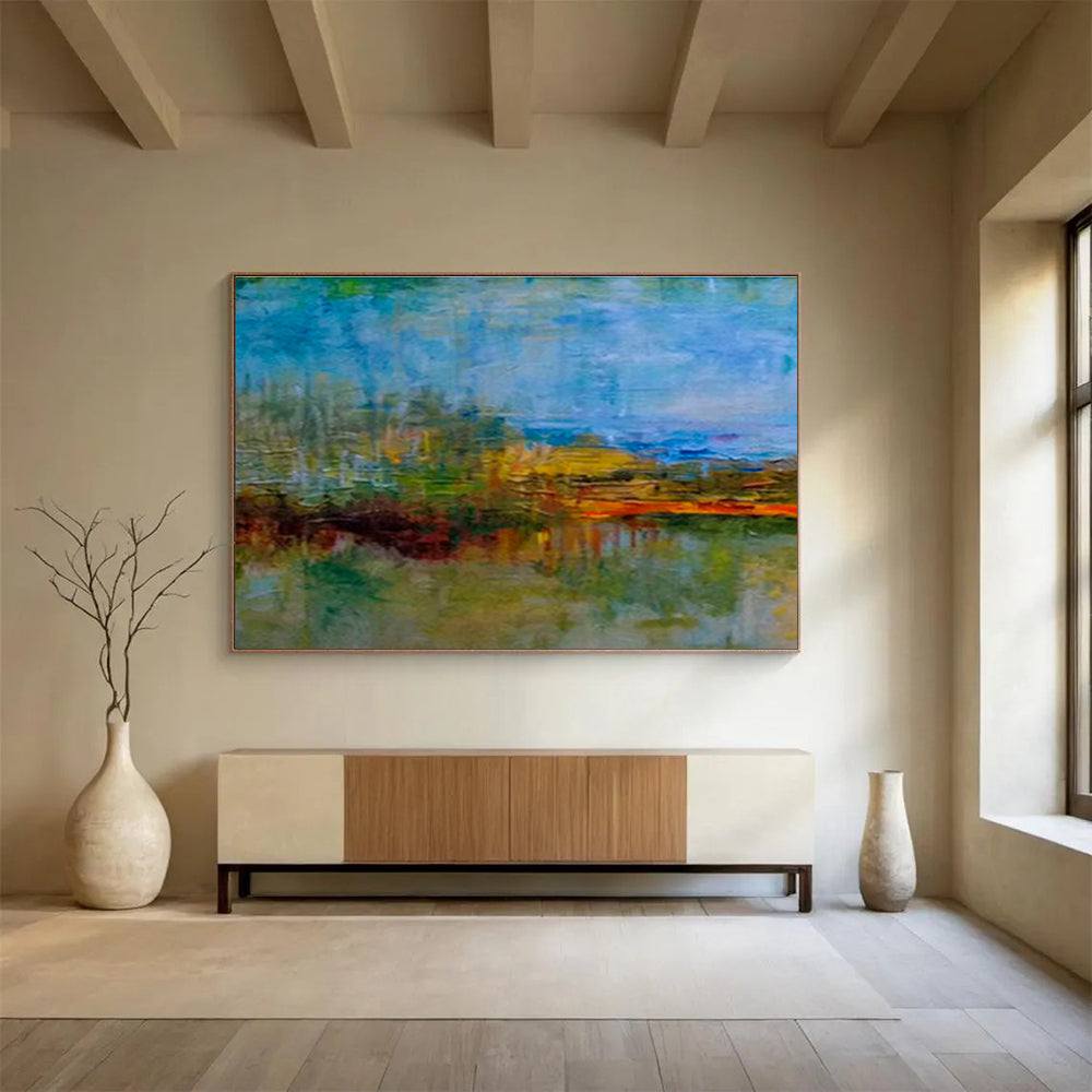 “Colorful Abstract Lakeview” - Vibrant Landscape Painting On Canvas DKS390