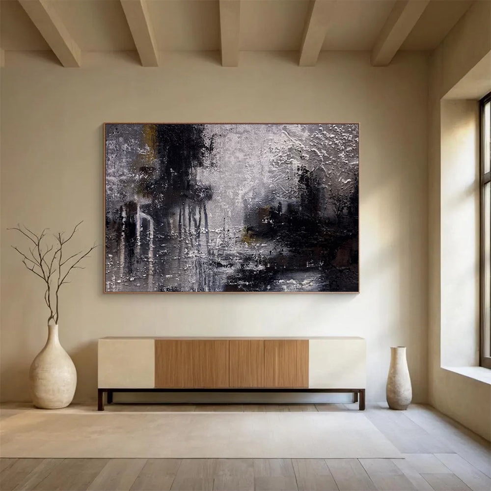 “Abstract Cityscape in Gray” - Abstract, Urban - Styled Painting On Canvas DKS009