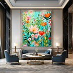 “Colorful Floral Meadow” - Modern, Whimsical - Styled Painting On Canvas PT1595