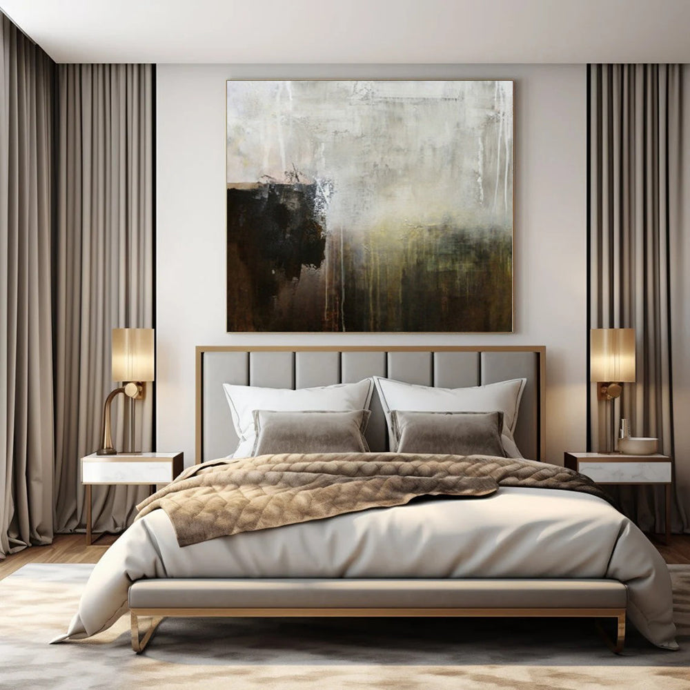 Gray, Brown, Black and White with Muted Transitions "Earthy Evolution" Abstract Painting On Canvas PS1151