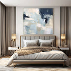 Light Blue, White, Dark Blue with Abstract Shapes "Blue Whisper" Abstract Painting On Canvas PS1334