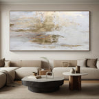 “Soft Gold - Splashed Abstract on Light Background” - Contemporary Abstract Painting On Canvas PS0256